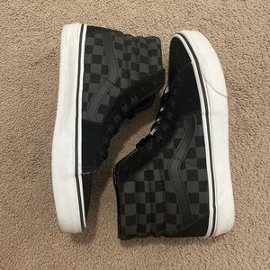 black custom checkered hightop vans
